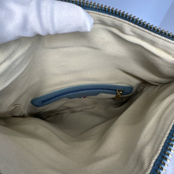 Cuoieria Fiorentina Embossed Blue Floral Leather Crossbody Bag Gold Chain Strap - Picture 12 of 14